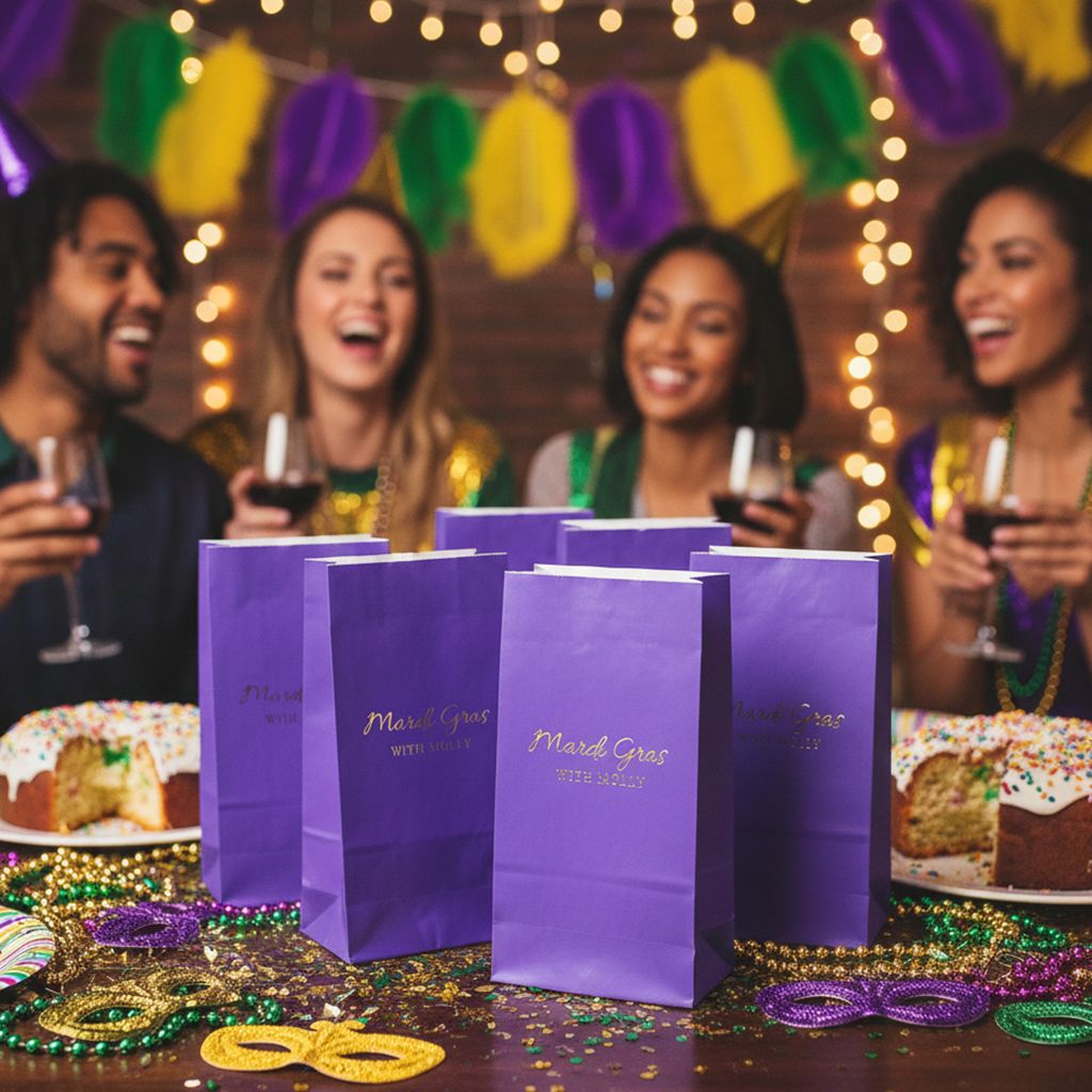 Paper Treat Bags foil stamped, shown in use