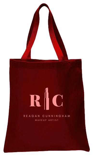 Tote Bags example: a burgundy tote printed with wedding initials