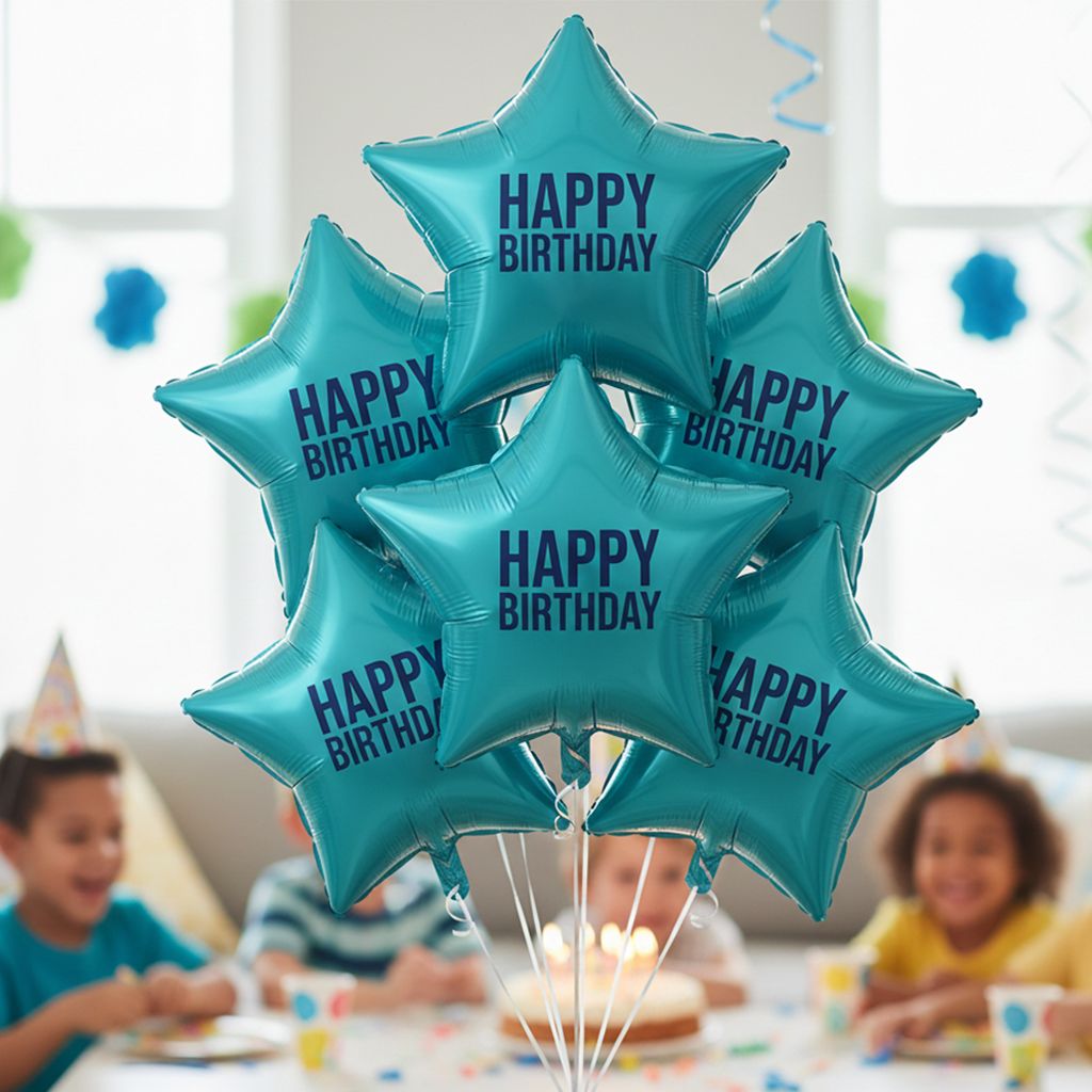 Foil Balloons with a custom print, shown in use at an event