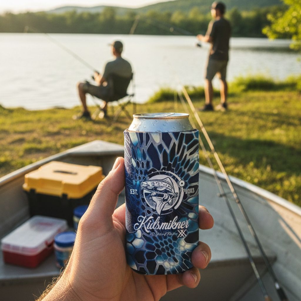 Slim-Can Huggers printed in full color, shown in use