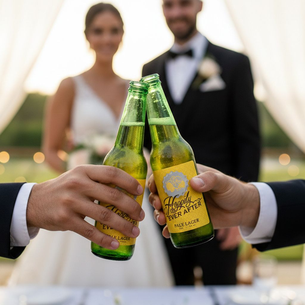 Full-Color Wine and Beer Bottle Labels printed in full color, shown in use