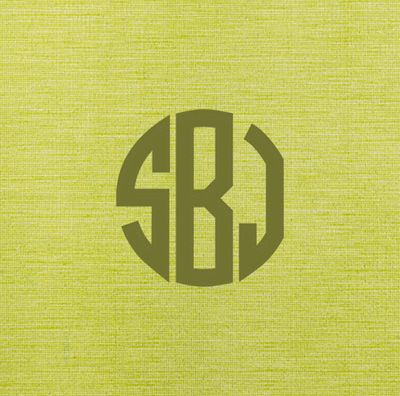 Bella Napkins example: a kiwi napkin printed with a monogram
