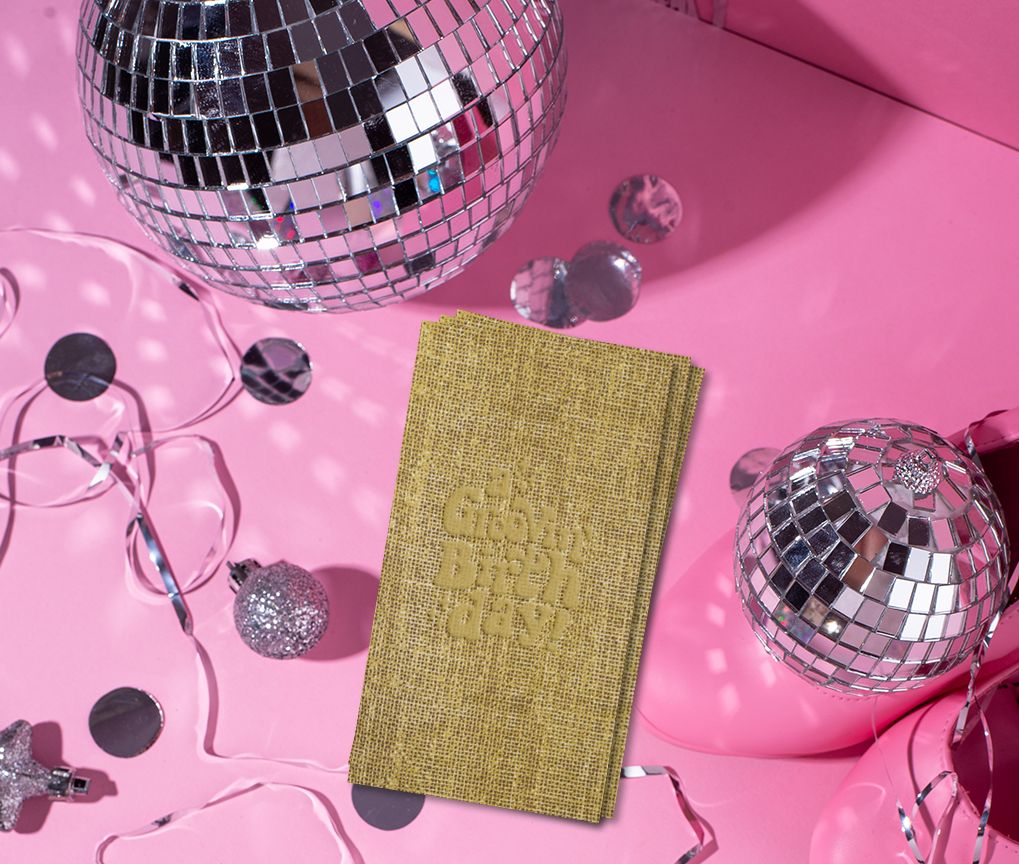 Burlap Guest Towels embossed, shown in use