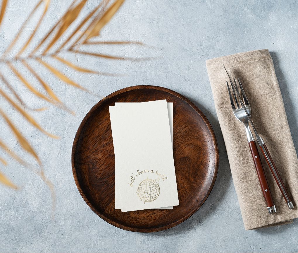 Deville Napkins foil stamped, shown in use