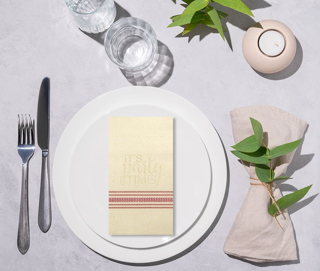 Fashion 1/8 Fold Dinner Towels embossed, shown in use