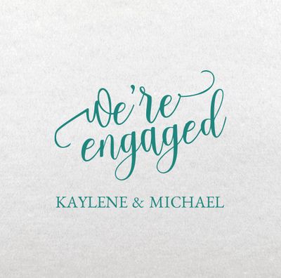 Linun White Napkins example: a white napkin printed "We're engaged" with names