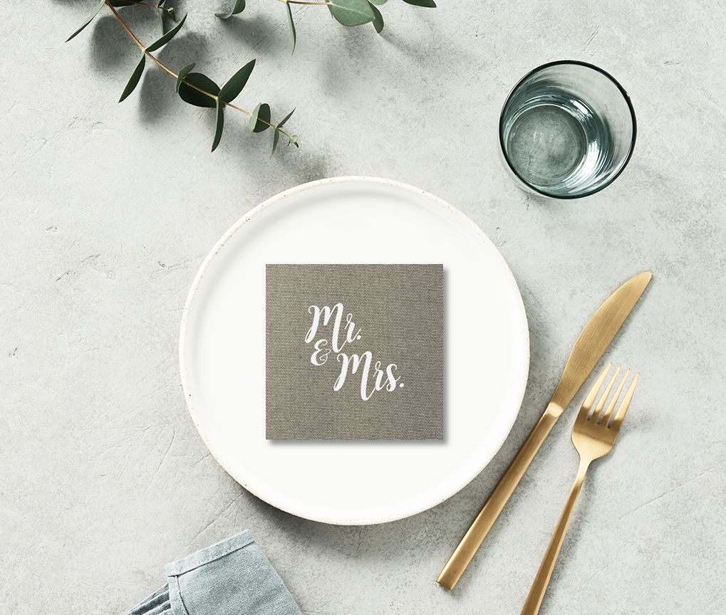 Tweed Napkins printed in ink, shown in use