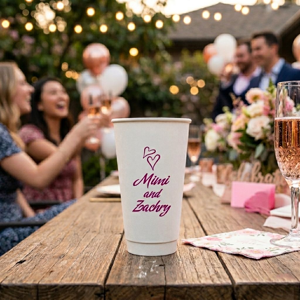 Comfy Cups with a custom print, shown in use at an event