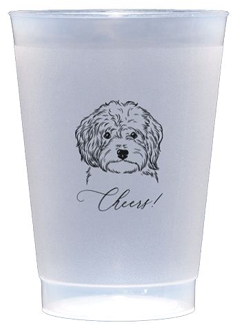 Shatterproof Cups example: a frosted cup printed with a dog sketch